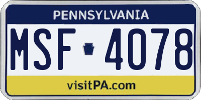 PA license plate MSF4078
