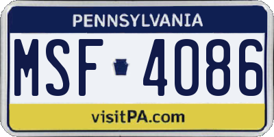 PA license plate MSF4086