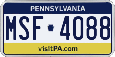 PA license plate MSF4088