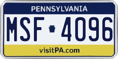 PA license plate MSF4096