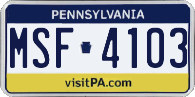 PA license plate MSF4103
