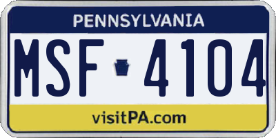 PA license plate MSF4104