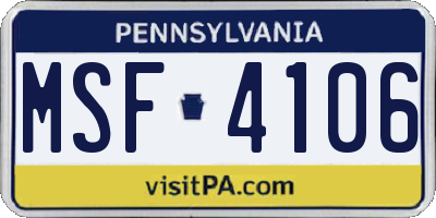 PA license plate MSF4106