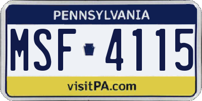 PA license plate MSF4115