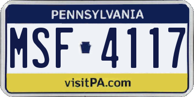PA license plate MSF4117