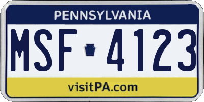 PA license plate MSF4123
