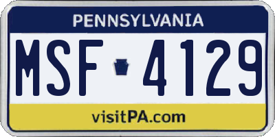 PA license plate MSF4129