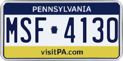 PA license plate MSF4130