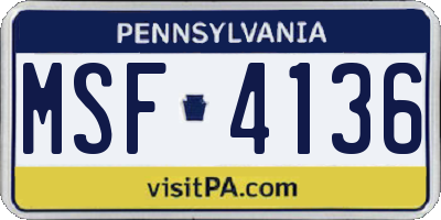 PA license plate MSF4136