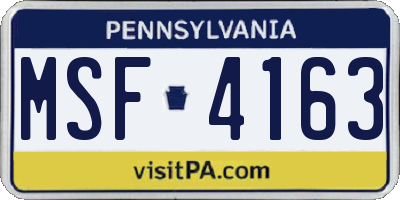 PA license plate MSF4163