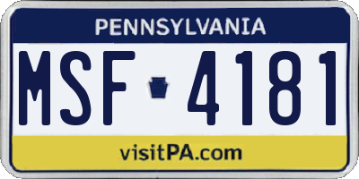 PA license plate MSF4181