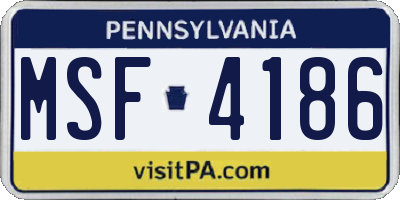PA license plate MSF4186