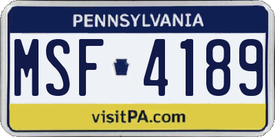 PA license plate MSF4189