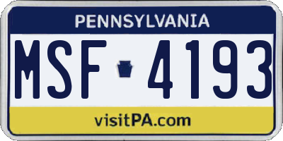 PA license plate MSF4193