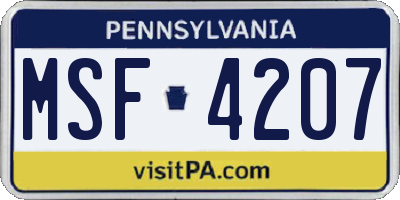 PA license plate MSF4207
