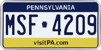PA license plate MSF4209