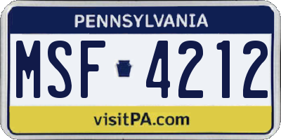 PA license plate MSF4212