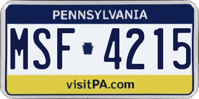 PA license plate MSF4215