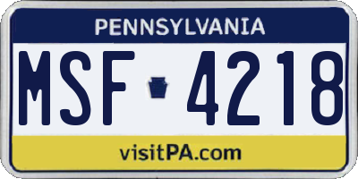 PA license plate MSF4218