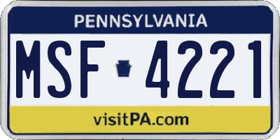 PA license plate MSF4221