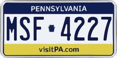 PA license plate MSF4227