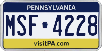 PA license plate MSF4228