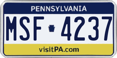 PA license plate MSF4237