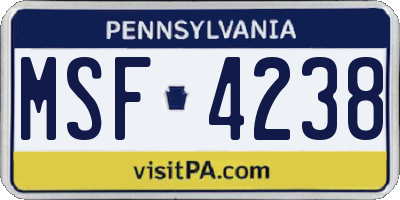 PA license plate MSF4238