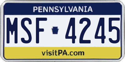 PA license plate MSF4245