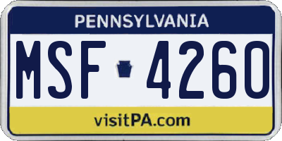 PA license plate MSF4260
