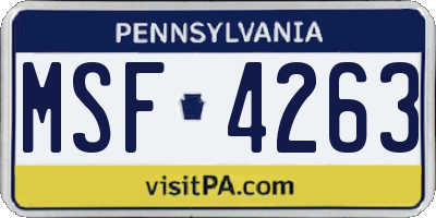 PA license plate MSF4263