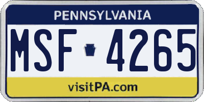PA license plate MSF4265