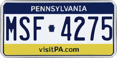 PA license plate MSF4275