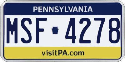 PA license plate MSF4278