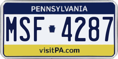 PA license plate MSF4287