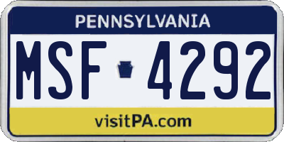 PA license plate MSF4292