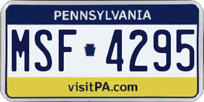 PA license plate MSF4295