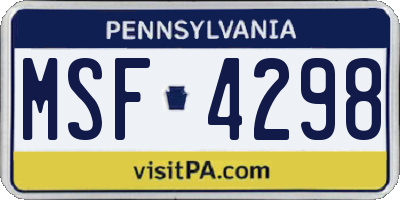 PA license plate MSF4298