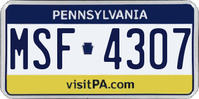 PA license plate MSF4307