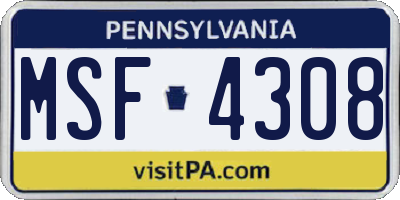 PA license plate MSF4308