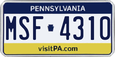 PA license plate MSF4310