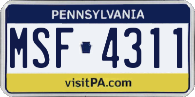PA license plate MSF4311
