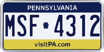 PA license plate MSF4312