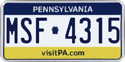 PA license plate MSF4315