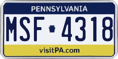 PA license plate MSF4318