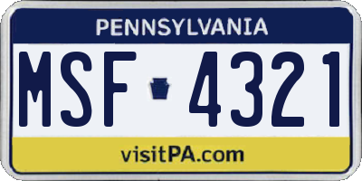 PA license plate MSF4321