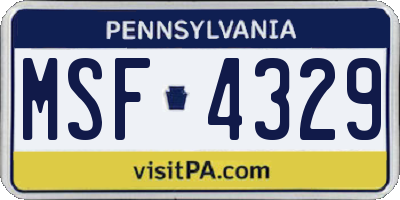 PA license plate MSF4329