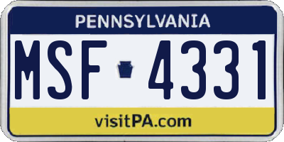 PA license plate MSF4331