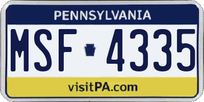PA license plate MSF4335