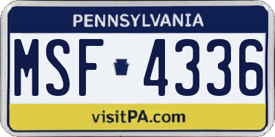 PA license plate MSF4336